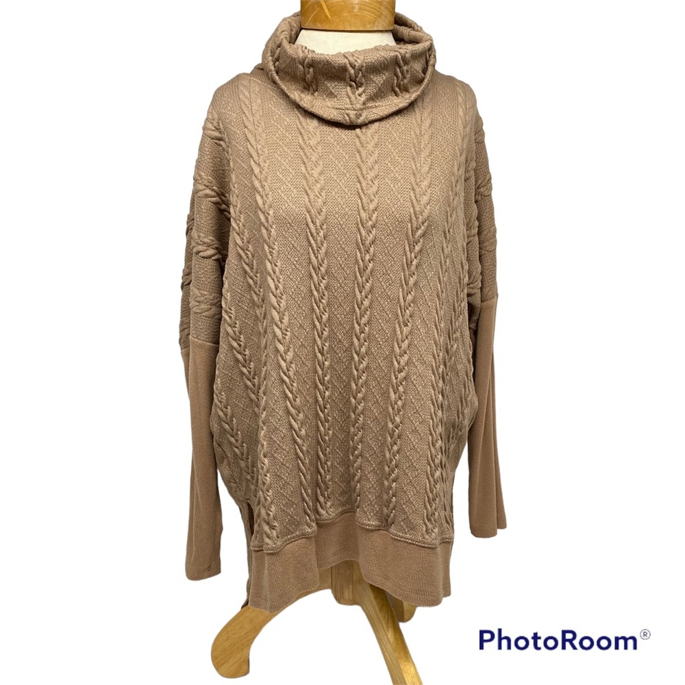 Kori America Brown Chunky Sweater Small Cowl Neck Contrast Knit Flattering READ